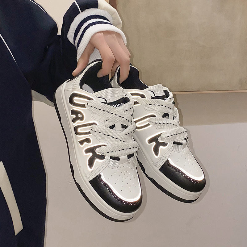 HOUZHOU Sneakers Women's Black Green Platform Spring Sports Tennis Shoes Flat Casual Vulcanize Canvas Korean Rubber Basket