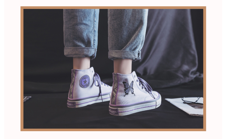 xiangtuibao Spring New Women Canvas Shoes Fashion Drawings Girl Purple Vulcanized Sneakers Butterfly Embroidery Casual High Low Flat Shoes