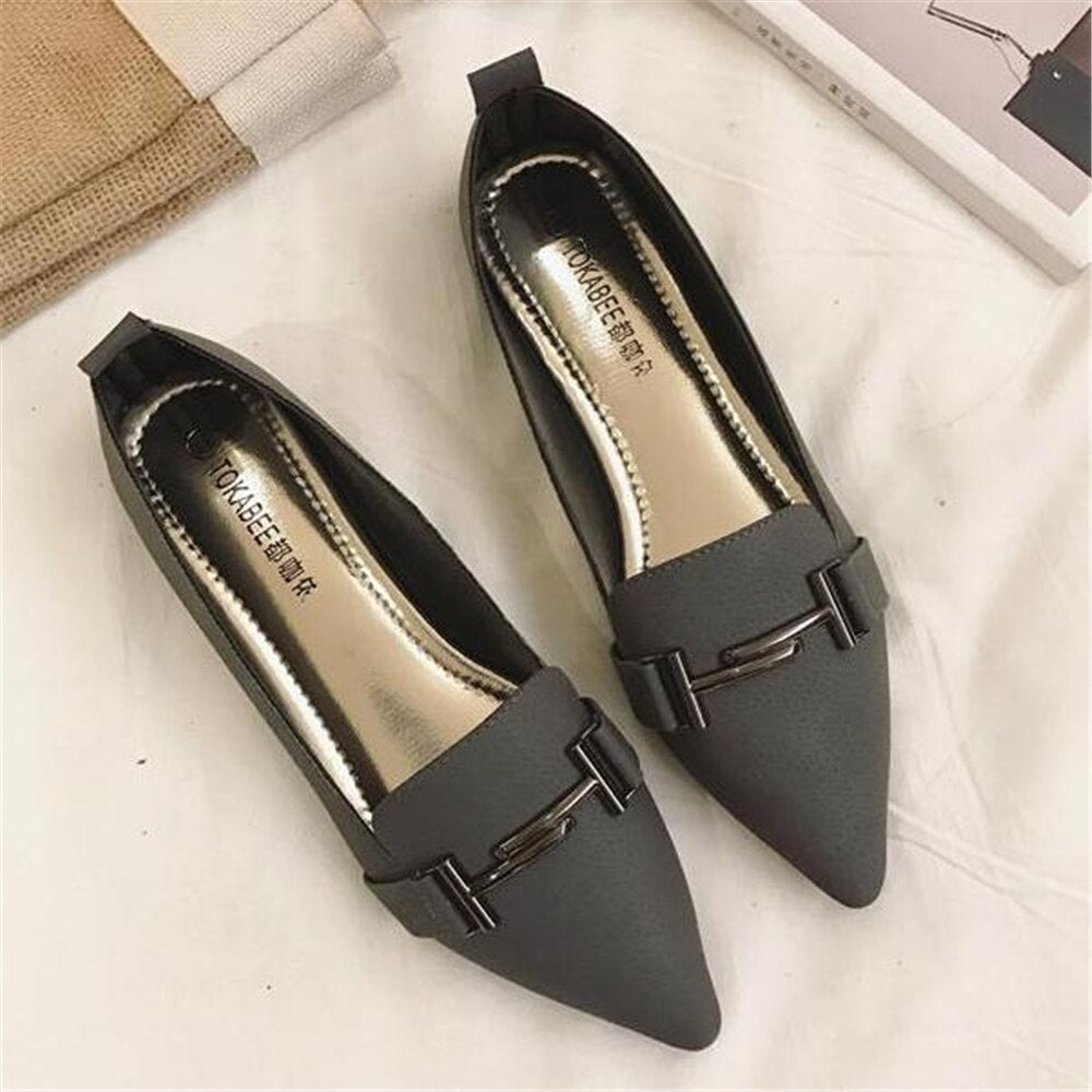xiangtuibao new European American style women shoes shallow mouth tip comfort non-slip soft flat heel flat sole female Ms. work shoes