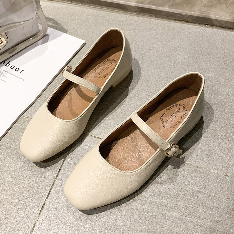 Women Low Heel Shoes Square Toe Retro Mary Janes Pumps Casual Spring Autumn Lady Office Daily Shoes