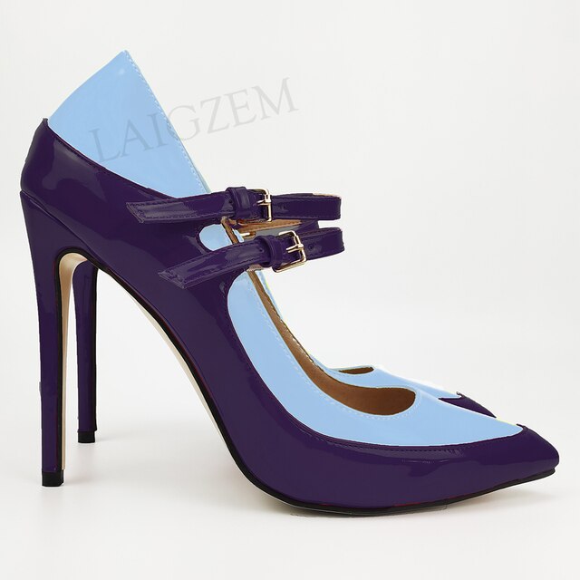 Pinpaixiong Color Contrast Women Heels Buckle Straps Desgin 12CM High Heels Shoes Women Scarpe Donna Tacones Size 34 43 44 47