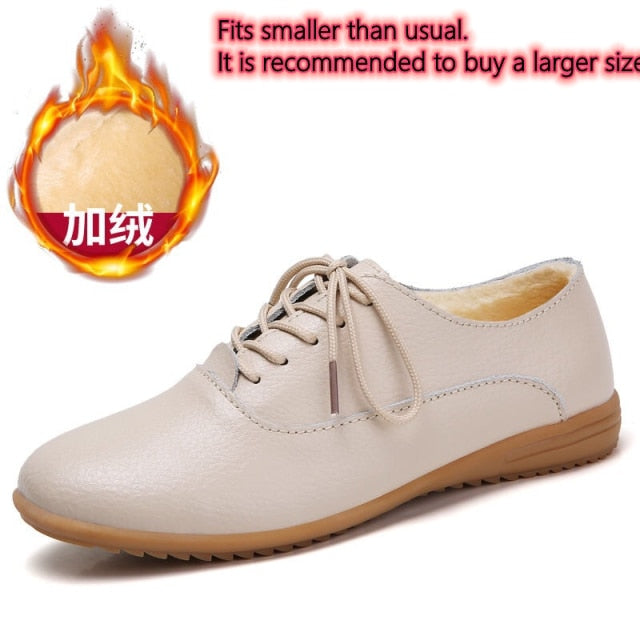 GHJIOL Spring Women Oxford Shoes Ballerina Flats Shoes Women Genuine Leather Shoes Moccasins Lace Up Loafers Zapatos Mujer