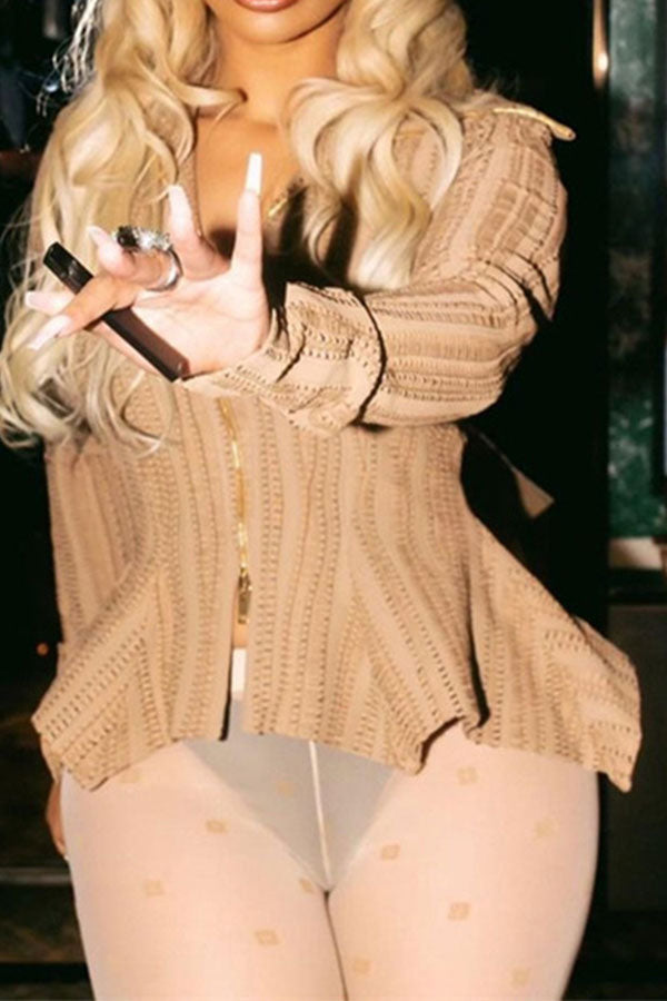 xiangtuibao Solid Color Feminine Peplum Crochet Coat