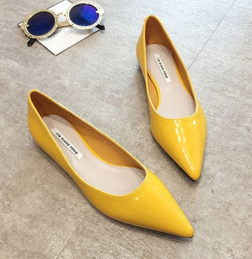 Ladies 2-48 Patent Leather Slip-ons Green Beige Pointy Toe Light Shoes For Women Promotion Simple Flats Spring Outdoor Cute