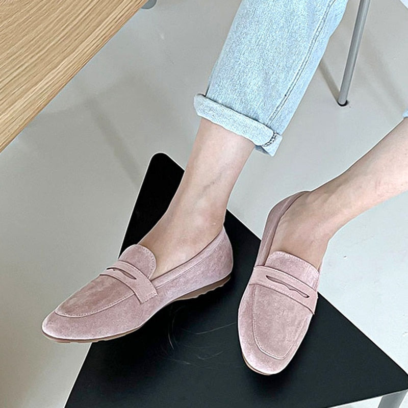 Faux Suede Casual Loafers Single Shoes Women Summer Autumn Fashion Slip on Shoes Girls Moccasin Mules Office Ladies Flats