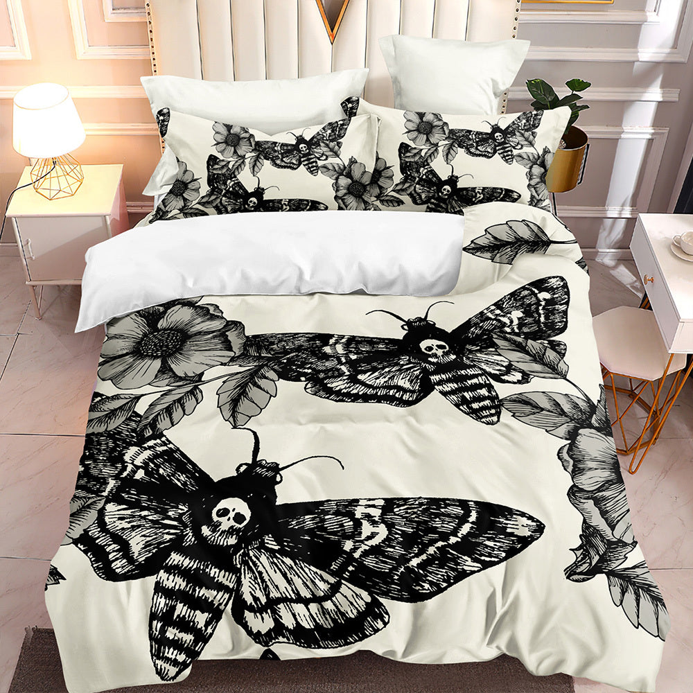 3pcs/set Deaths Head Moth & Flower Luxury Duvet Cover Set - Soft Hypoallergenic Bedding for a Dreamy Sleep - 1 Duvet + 2 Pillowcases, Breathable & Stylish Design, Easy Care, Machine Washable