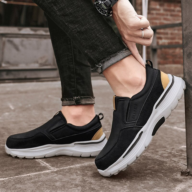 xiangtuibaoNew Men's Leather Casual Shoes Slip On Clunky Sneaker For Men Fashion Thick-Soled Dad Shoes Platform Sneakers Big Size 48