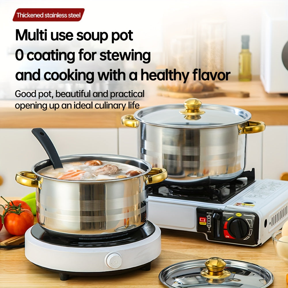 10pcs set of stainless steel pots, specifications are 6.69/7.68/8.54/9.33/10.04inch, stainless steel cooking pot, 5 pots + 5 pot lids, suitable for induction cookers and gas stoves, stainless steel double handle with lid, deep soup pot, suitable for soup,