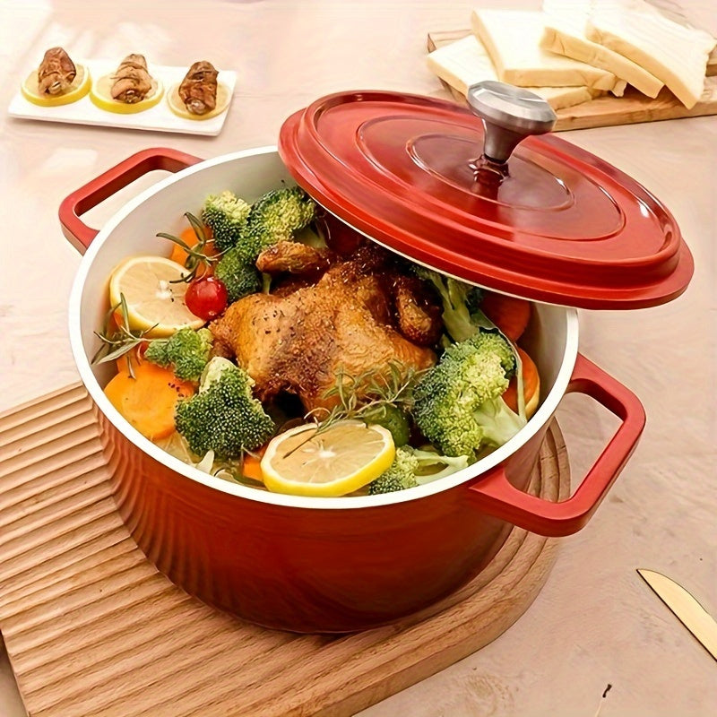 1pc, Premium Enameled Dutch Oven Pot - Heavy-Duty, Non-Stick, Multifunctional Cookware for Home Kitchen - 9.4'' Large Capacity, Durable Cast Aluminum Construction, Easy Cleaning, Versatile Cooking, Kitchen Essentials