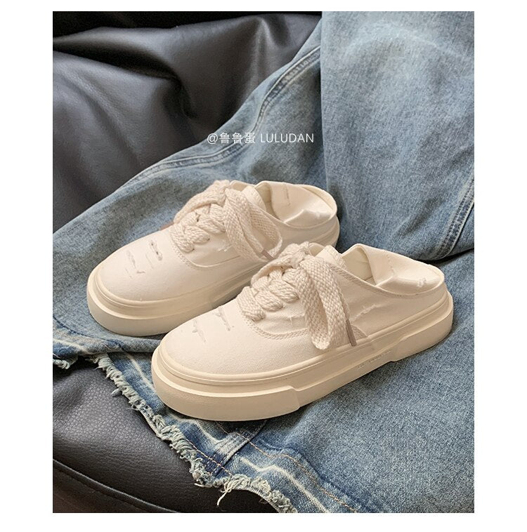 xiangtuibao INS Red Platform Canvas Sneakers Women Lace Up Flats Shoes Woman Vulcanized Shoes Sports Ladies Spring Autumn Tennis Sneakers