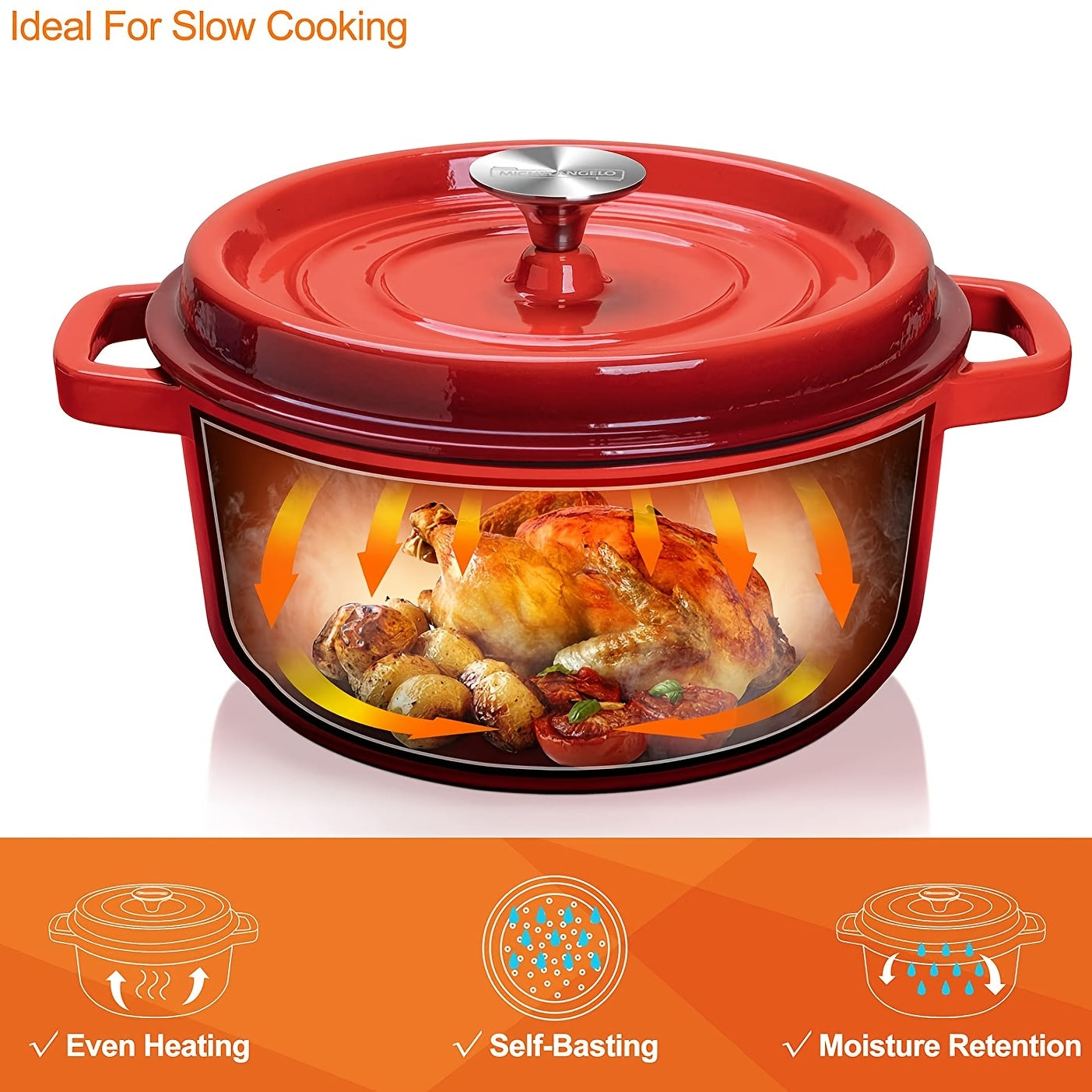 1pc, Premium Enameled Dutch Oven Pot - Heavy-Duty, Non-Stick, Multifunctional Cookware for Home Kitchen - 9.4'' Large Capacity, Durable Cast Aluminum Construction, Easy Cleaning, Versatile Cooking, Kitchen Essentials