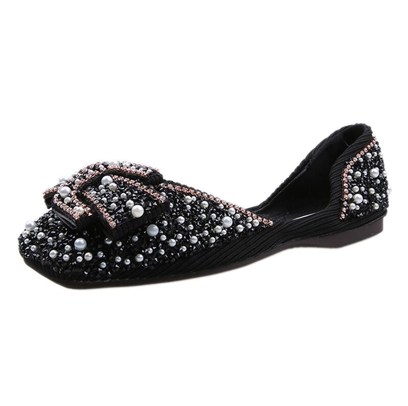 Single Shoes Women's New Style Spring Spring Pearl Sequin Flat Top Shoes Versatile Low-Cut Gentle Fairy Shoes Scoop Shoe