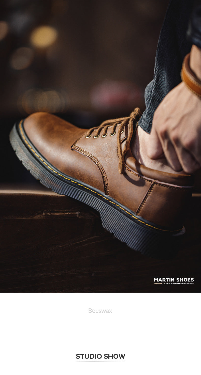 Maden Shoes Spring Autum New Leisure Leather Shoes Men's Trend Big Head Tide Shoes Men British Wind Low Help Shoes
