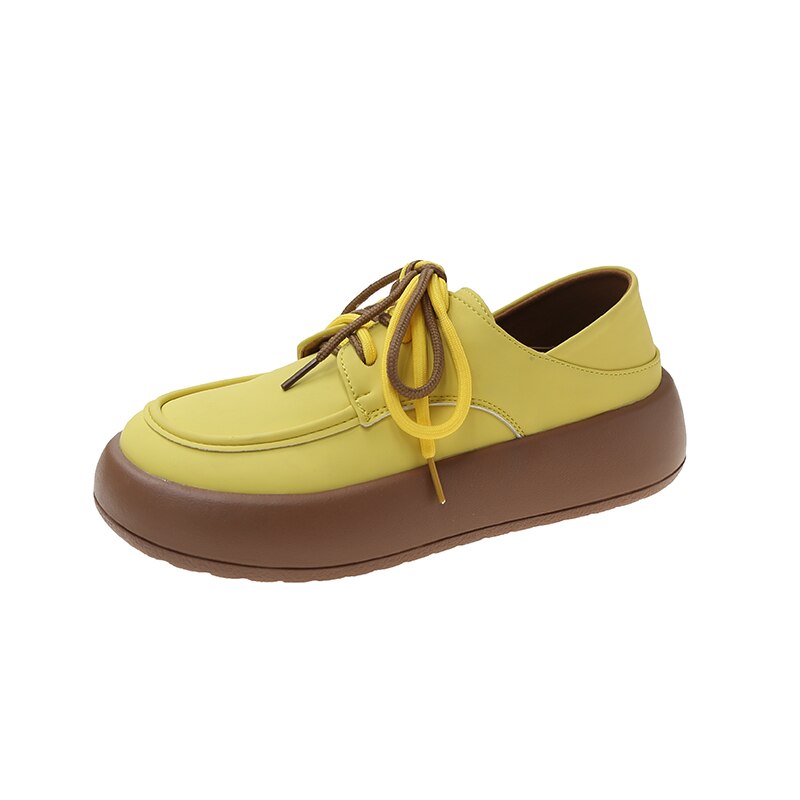 Green Yellow Oxford Shoes Women Flats Summer Design Casual Platform Loafers Derby Shoes Women Lace Up Leather Oxfords