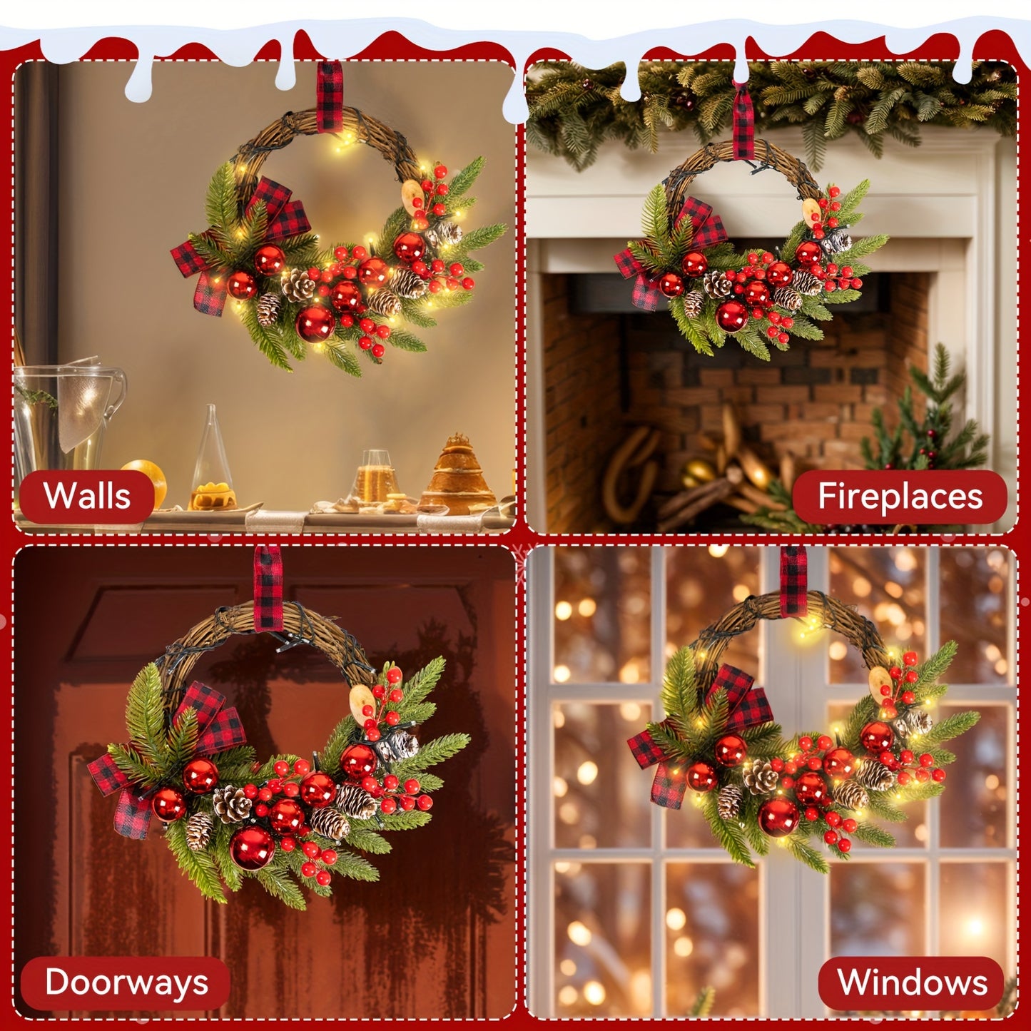 Christmas Wreaths For Door Wreath 12inch 30 LED Christmas Swag Christmas Decoration Christmas Wreath With Christmas Red Berries, Pine Cones, Cedar Leaves For Home Indoor Outdoor Decoration Gift Great Atmosphere New