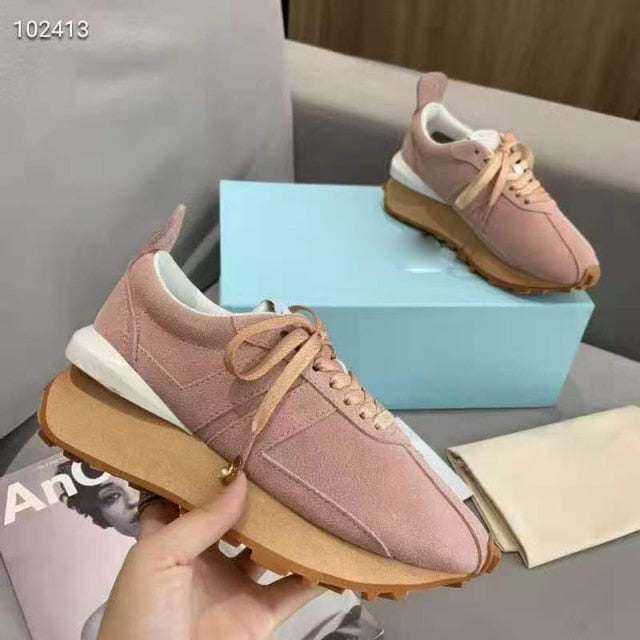 Spring Thick Sole Casual Daddy Shoes Women Flat Mixed Color Lace Up Patchwork Sneakers Outdoor Walk Tennis Shoes Unisex