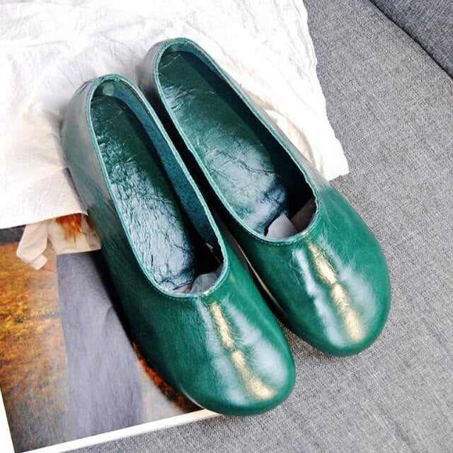 Light Mouth Single Shoes Women's Flat Bottom Candy Color Scoop Shoes Round Head Leather Casual Simple Shoes Zapatos Mujer