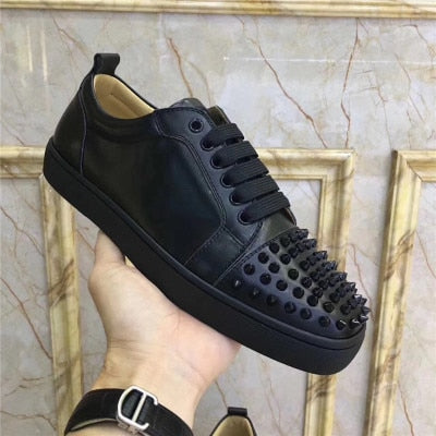 xiangtuibao Genuine Leather Flat Women Sneakers Rivet Colorful Fashion Flat Casual Shoes Men Sneakers Lace-up Spikes Real Leather Classics
