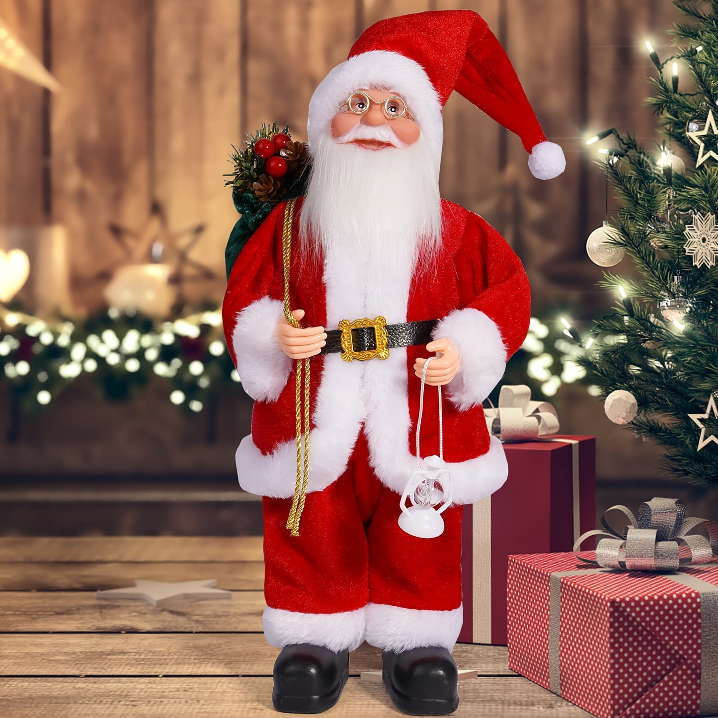 12-Inch Adorable Santa Claus Figurine - Vibrant Polyester Christmas Decoration for Holiday Parties, Events, and Home Display with Festive Red Hat and Beard