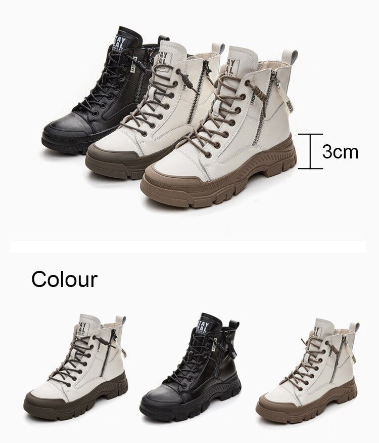 Genuine Leather Boots for Women Heels Ankle Boots Female Chunky Shoes Woman Flats Platform Heels Women's Shoes Rubber Sole