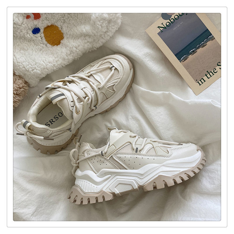 Women Sneakers Fashion Mesh Chunky Girls Casual Spring Reflective Comfortable Thick Sole White Dad Flats Platform Shoes