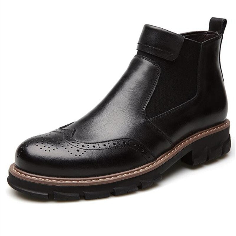 Men Genuine Leather Chelsea Boots Autumn Winter Brogues Shoes Male Platform Ankle Boots Breathable Fashion Motorcycle Boots