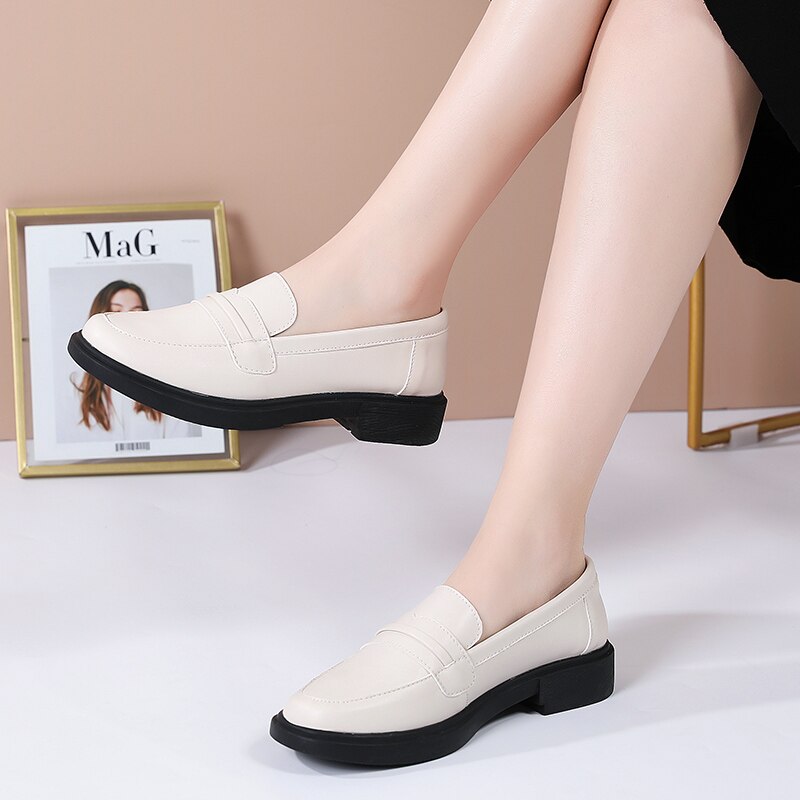 Fashion White Women Loafers Shoes for Women Chic Platform Leather Slip on Loafers Korean Fashion Flats Black New Office Shoes !