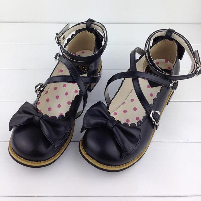 xiangtuibao Lolita Shoes Women Flats Low Round with Cross Straps Bow Cute Girls Princess Tea Party Shoes Students Lovely Shoes