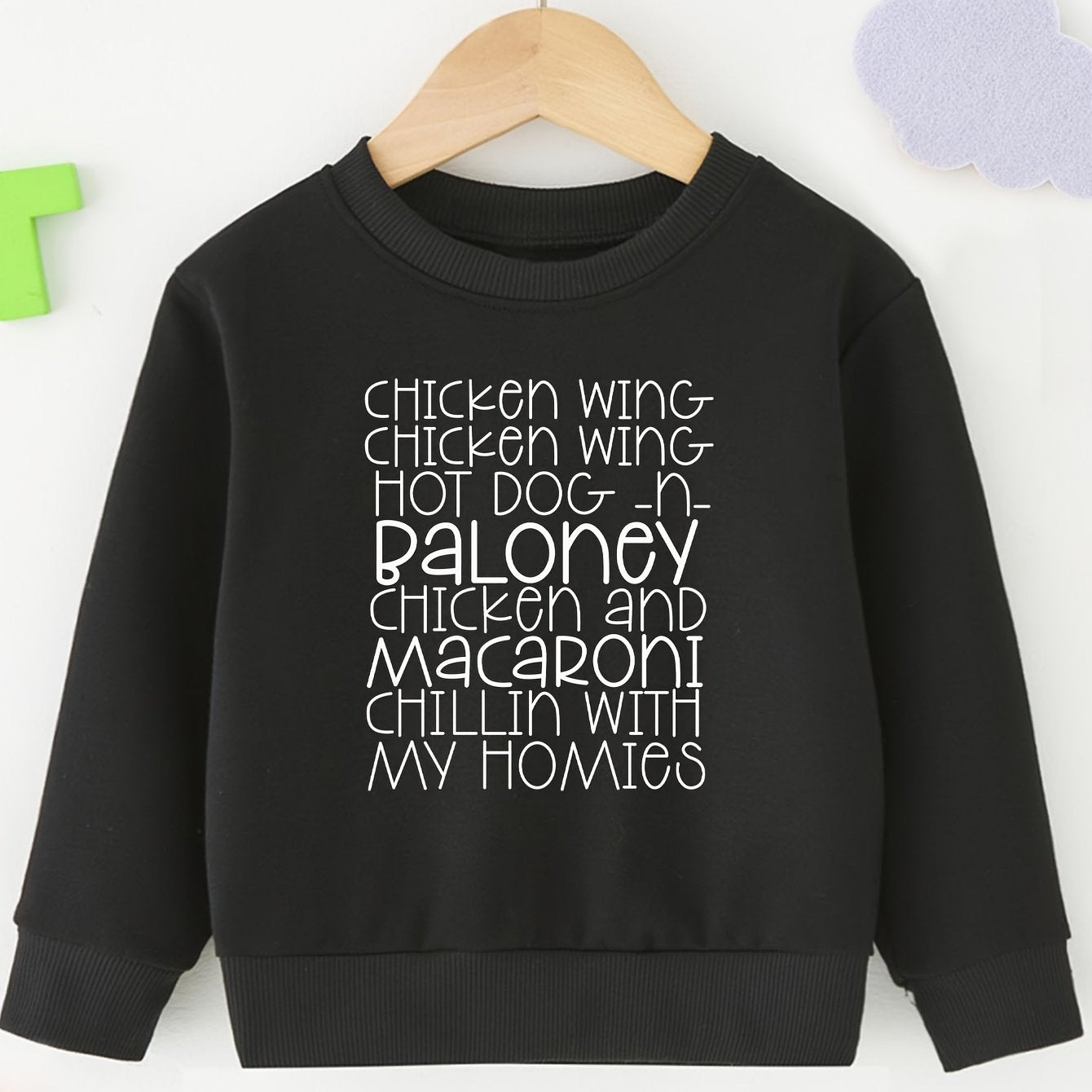 Stylish Letter Full Print Boys Casual Creative Pullover Sweatshirt, Long Sleeve Crew Neck Tops, Kids Clothing Outdoor
