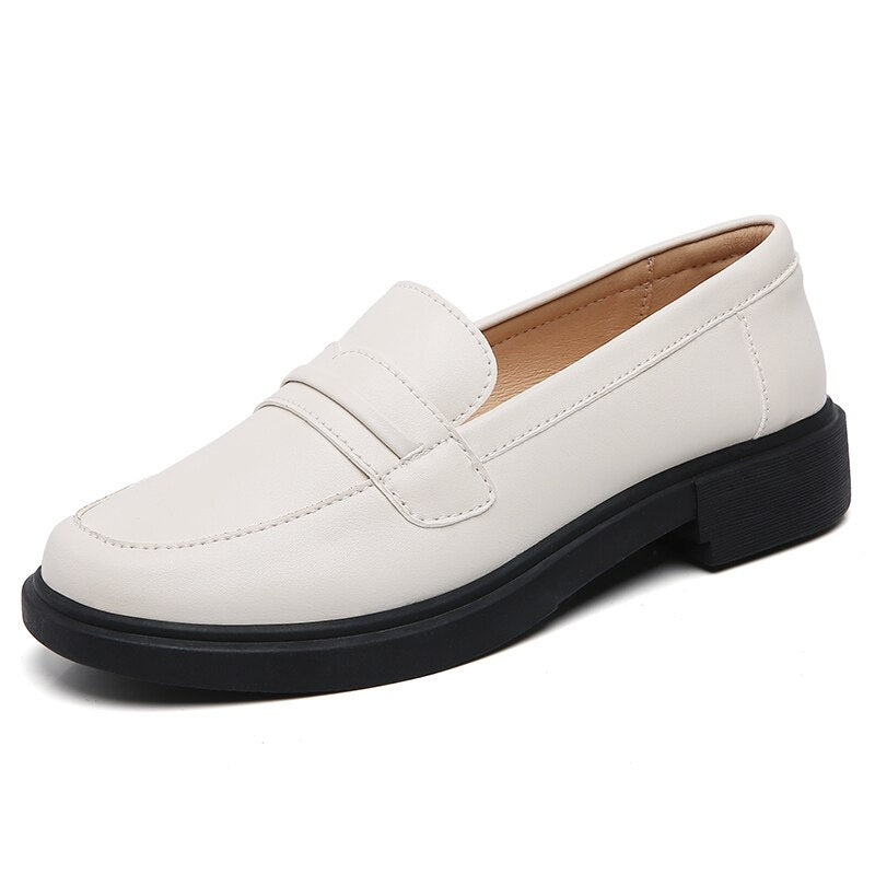 Fashion White Women Loafers Shoes for Women Chic Platform Leather Slip on Loafers Korean Fashion Flats Black New Office Shoes !