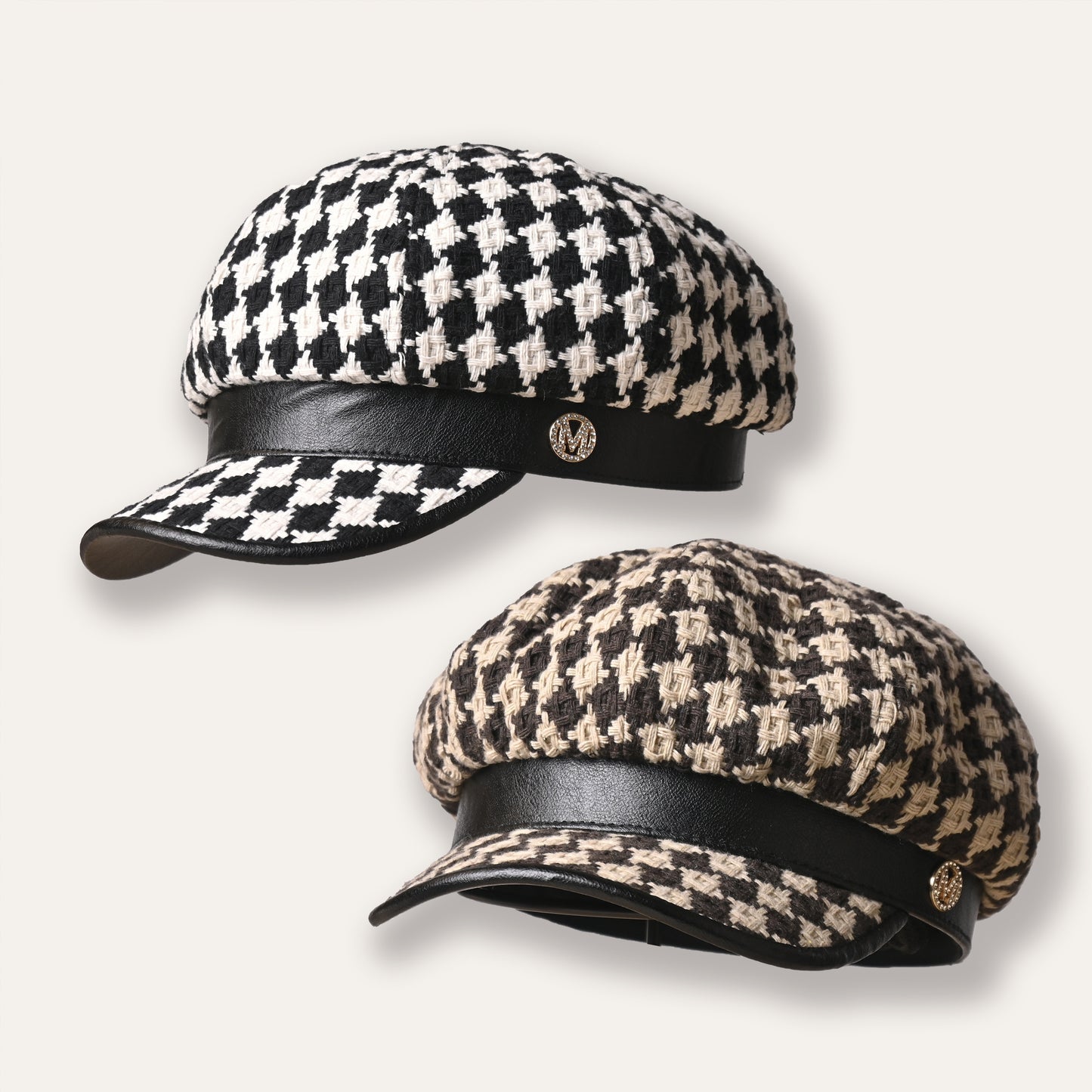 Classic Chic Houndstooth Beret Hat - French Flair, Color Block Trendsetter - Vintage Newsboy Painter Cap for Fashion-Forward Women