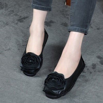 xiangtuibao Genuine Leather Sneakers Women Flat Loafers Shoes Flower Slip On Retro Shoes Female Autumn Soft Mother Flats Loafer