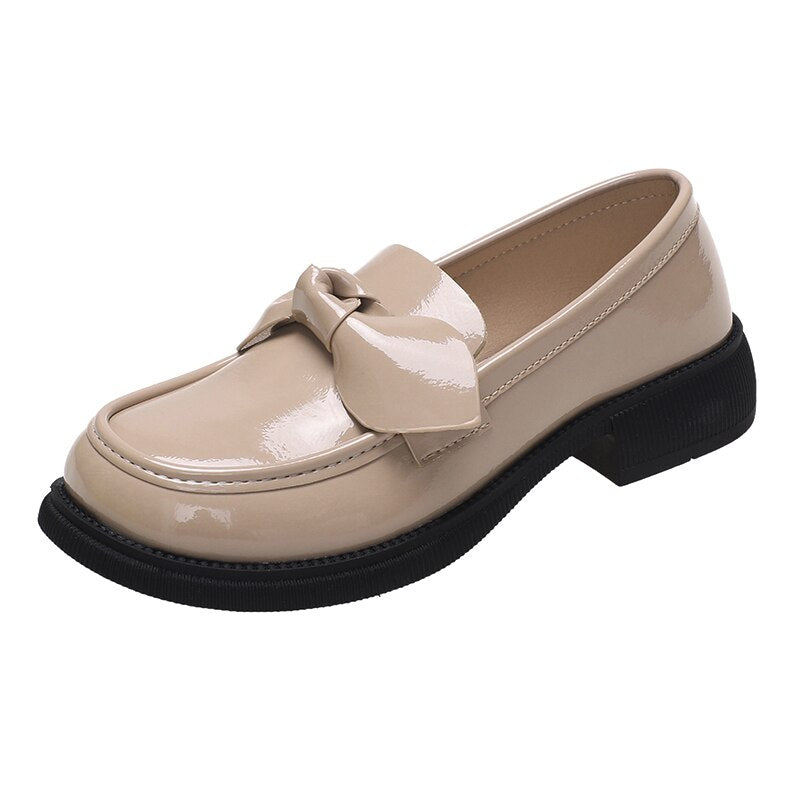 Khaki Sweet Bowknot Oxford Shoes Women Spring Autumn Black Leather Flats New Low Heels Casual Boat Shoes Women Loafers
