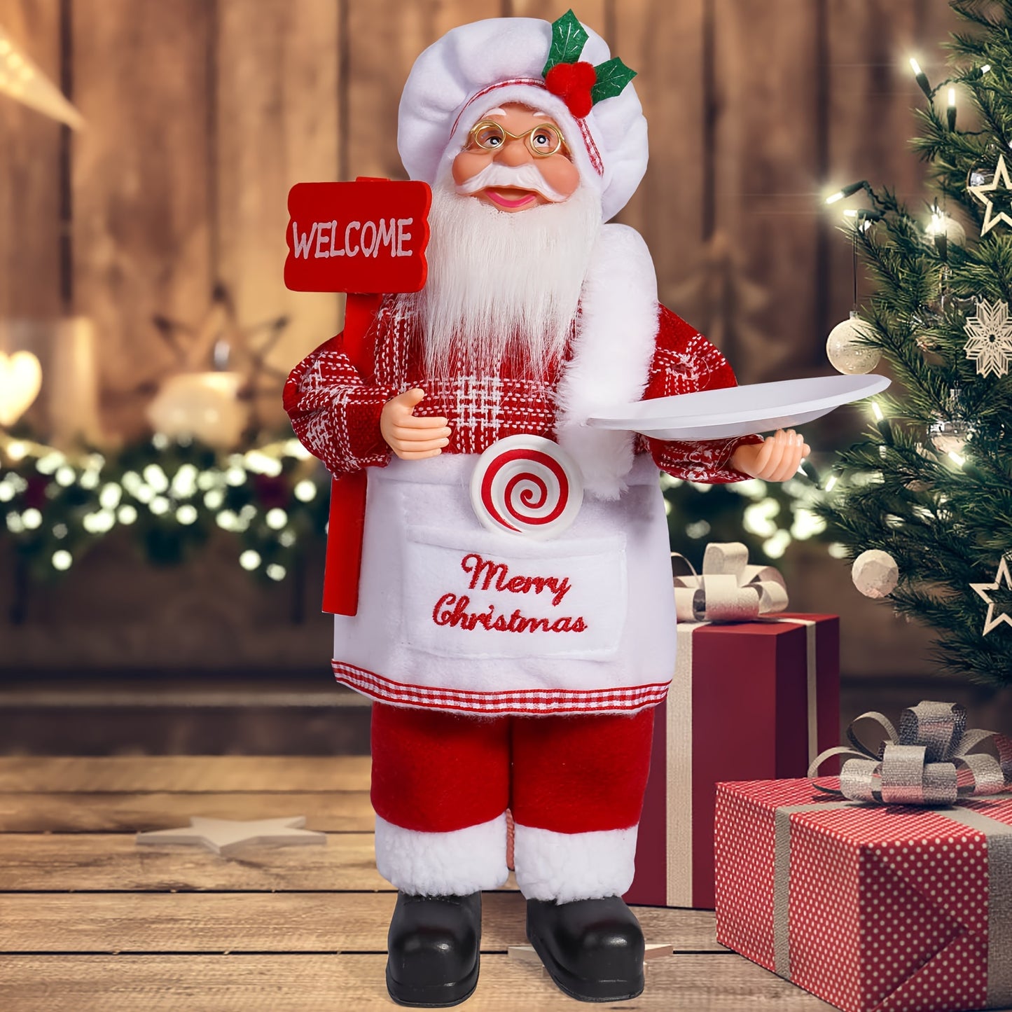 12-Inch Adorable Santa Claus Figurine - Vibrant Polyester Christmas Decoration for Holiday Parties, Events, and Home Display with Festive Red Hat and Beard