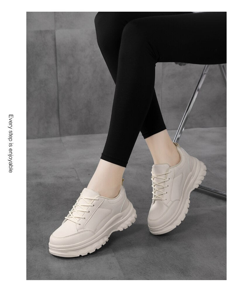 xiangtuibao Sneakers Women Platform Light Beige Shoes Plus Size 35-43 Casual Chunky Black Sneakers Woman Trendy Vulcanized Shoes