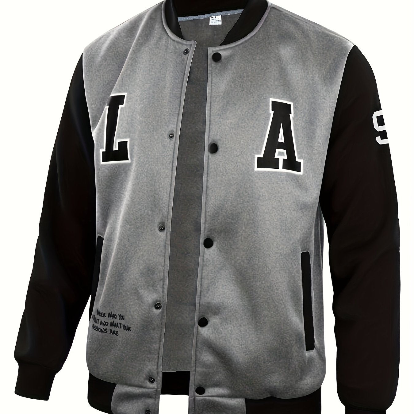 Mens Classic LA Print Varsity Jacket - Stylish Color Block Design - Durable Button Up for Spring/Fall - Trendy College Baseball Style