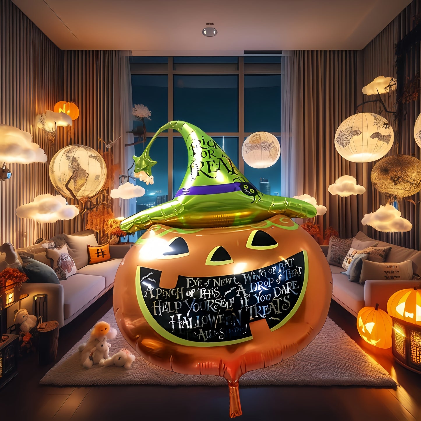 1pc Festive Theme Party Balloons - Santa Claus & Halloween Pumpkin Patterns, Aluminum Foil Balloons for Holiday Decorations, Suitable for Events, Photo Ops, & Shop Displays, Ages 14+