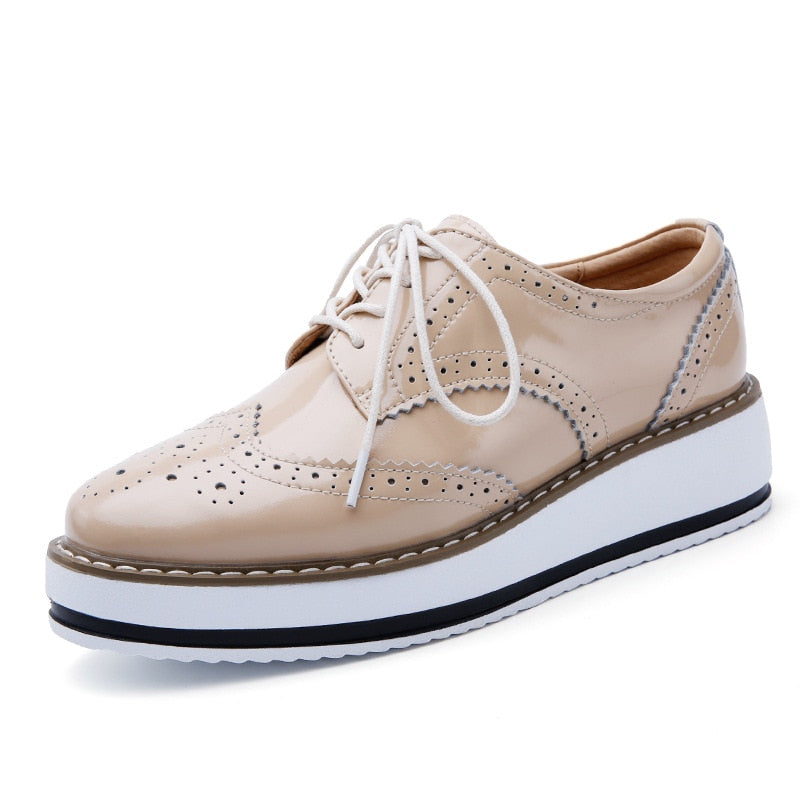Spring Autumn Flat Oxford Shoes For Women Platform Shoes Woman Brogue Patent Leather Flats Lace Up Women Shoes Female