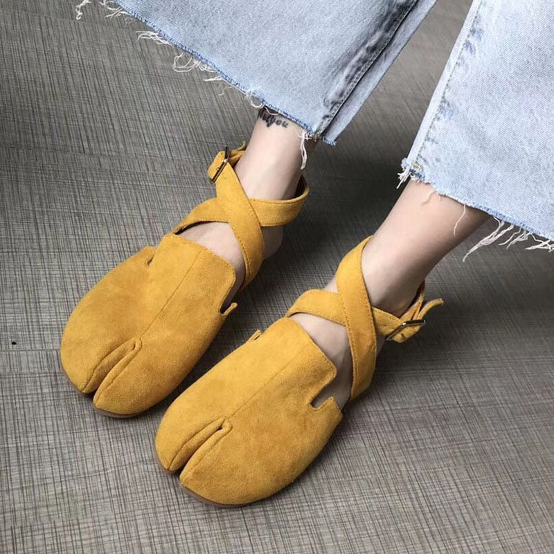 Slingback Split toe flats ballerina flock&nubuck tabi ninia shoes for women espadrilles buckle band riband flats loafers