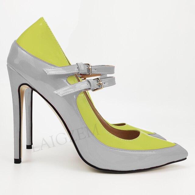 Pinpaixiong Color Contrast Women Heels Buckle Straps Desgin 12CM High Heels Shoes Women Scarpe Donna Tacones Size 34 43 44 47