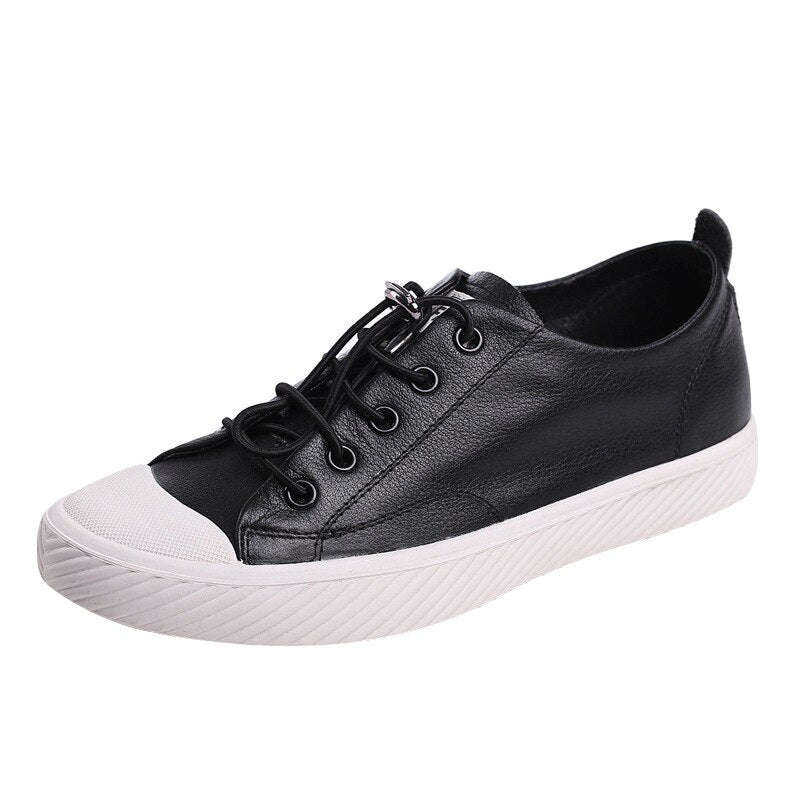 xiangtuibao Fashion Cowhide Sneakers Women Casual Breathable Walking Shoes Flat Sport Shoes Genuine Leather Vulcanized Shoes Spring