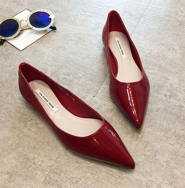 Ladies 2-48 Patent Leather Slip-ons Green Beige Pointy Toe Light Shoes For Women Promotion Simple Flats Spring Outdoor Cute