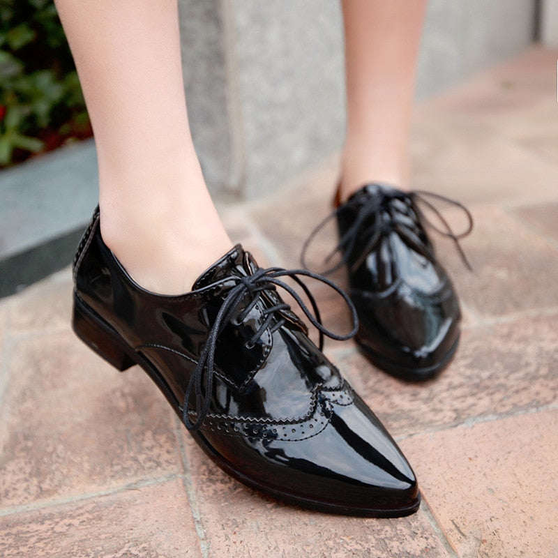 xiangtuibao Pointed Toe Shoes Woman Casual Female Sneakers Shose Women Patent Leather Ballet Flats Oxfords Women's Autumn New Dress