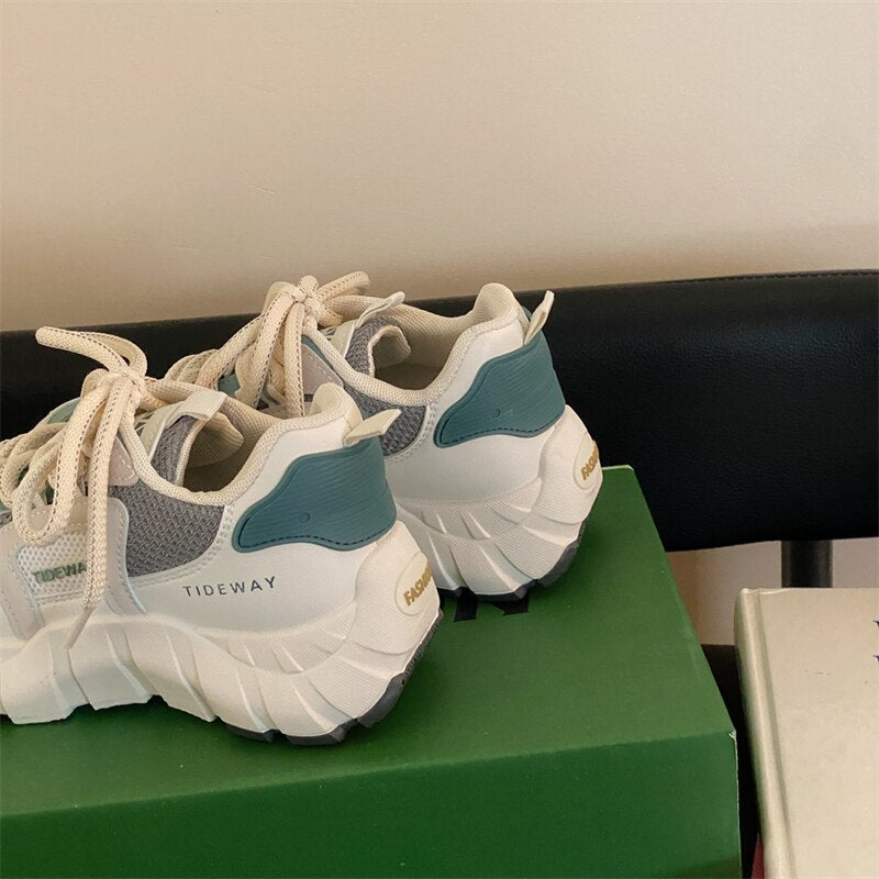 xiangtuibao Women Sneakers Running Shoes Spring Autumn INS Breathable Mesh Trainers Shoes Casual Female Lace Up Thick Sole Sneakers Ladies