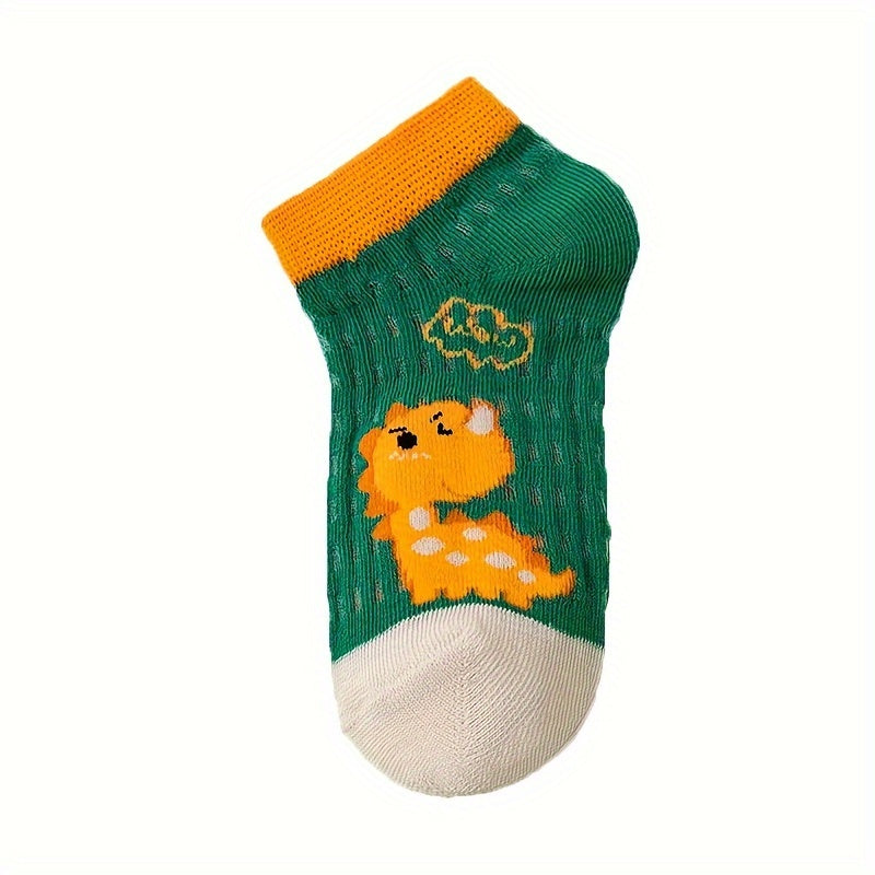 10 Pairs Of Boy's Dinosaur Park School Bus Pattern Crew Socks, Soft Breathable Comfy Socks For Daily Wearing