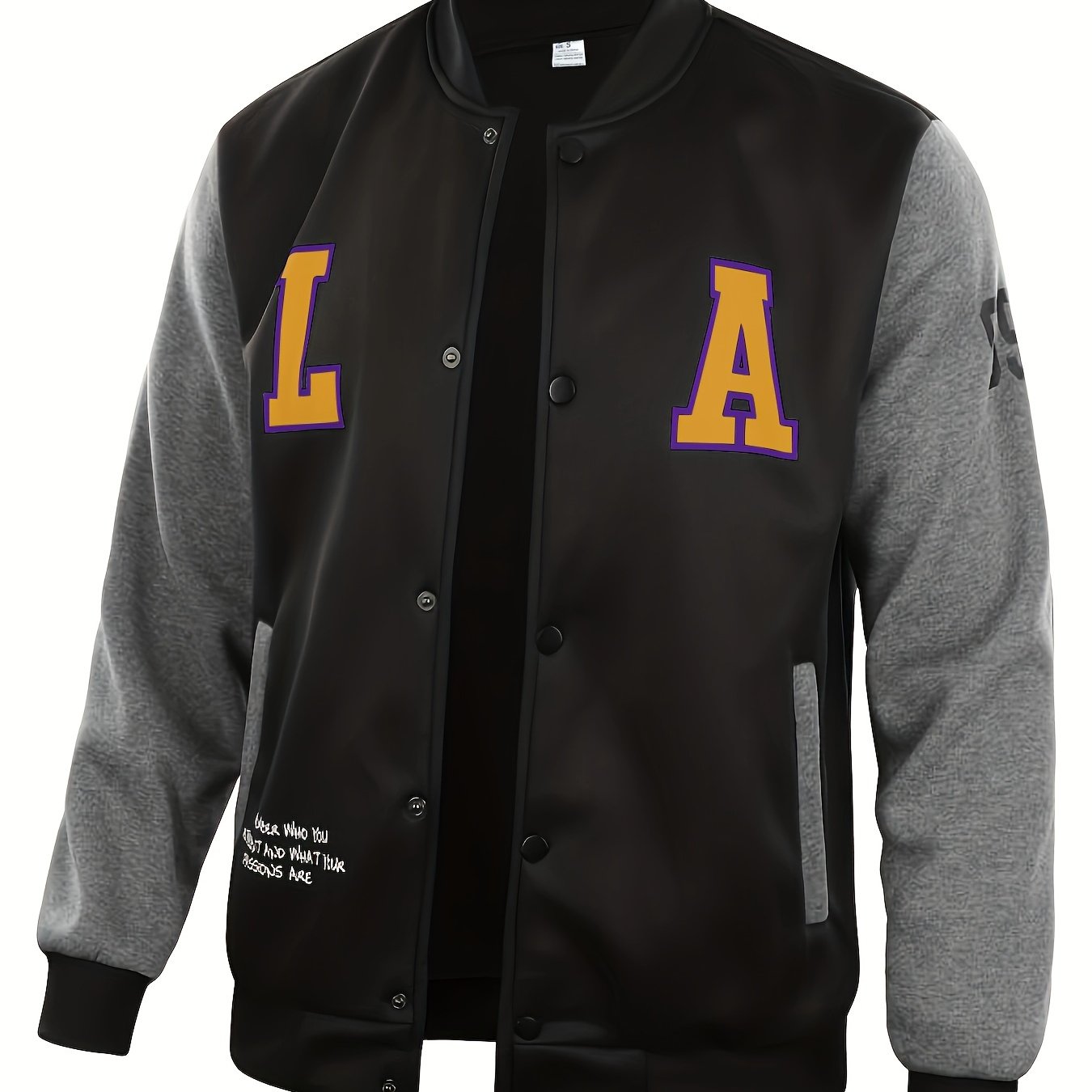 Mens Classic LA Print Varsity Jacket - Stylish Color Block Design - Durable Button Up for Spring/Fall - Trendy College Baseball Style