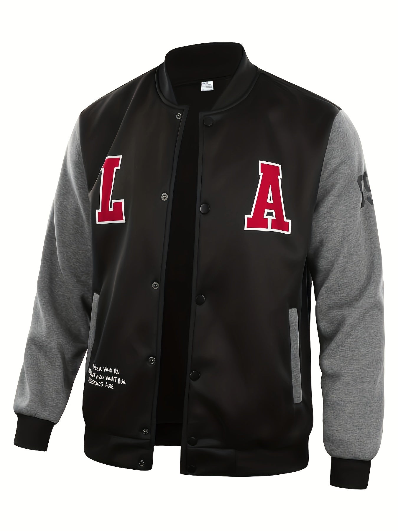 Mens Classic LA Print Varsity Jacket - Stylish Color Block Design - Durable Button Up for Spring/Fall - Trendy College Baseball Style