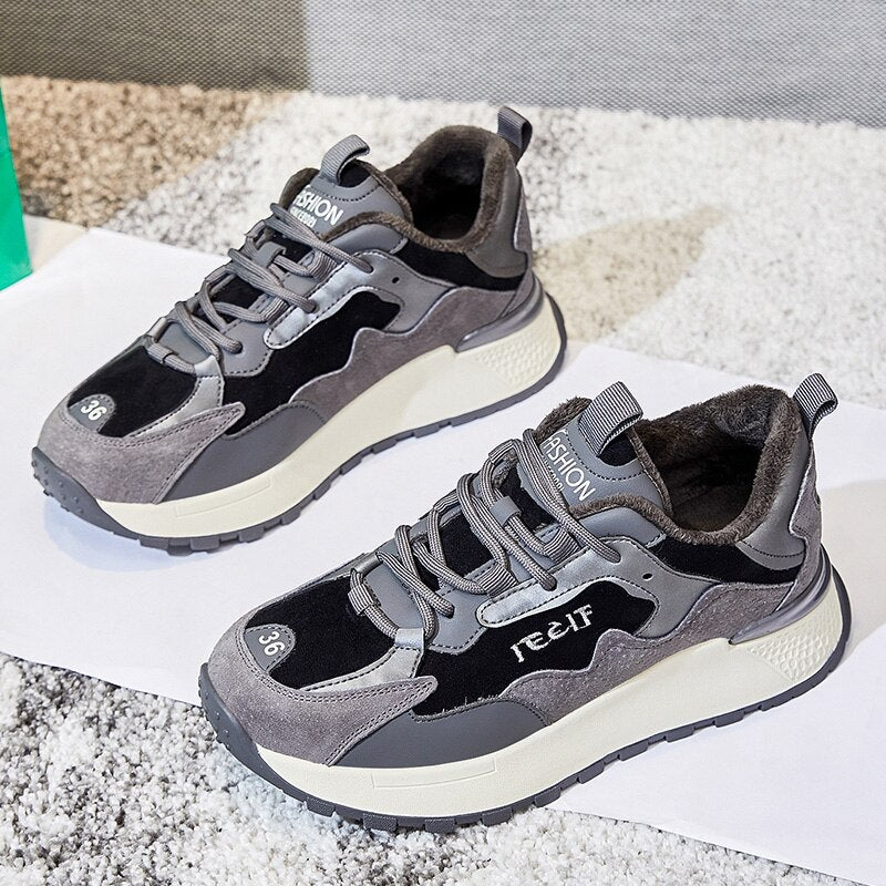 Leather Running Shoes for Women Platform Sneakers Women's Sports Shoes Woman Flats Winter Sneakers Woman Tennis Female New