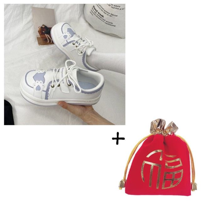 Kawaii Shoes Women Sneakers White Round Head Platform Causal Sports Student Cute Pink Girl Lolita Fashion Flats Spring