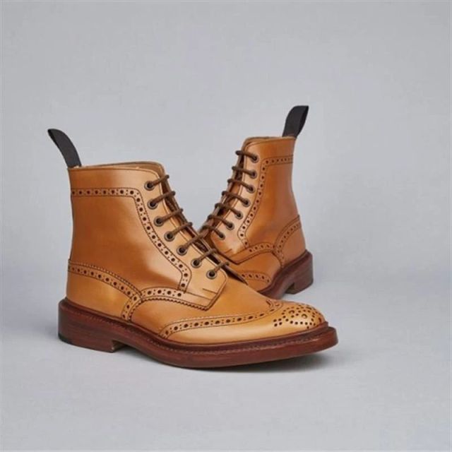 xiangtuibao Men's PU Leather Elegant Carved Chelsea Lace Up Boots Classic Boots Ankle Men Boots Casual Fashion Winter Combat Boots KR049